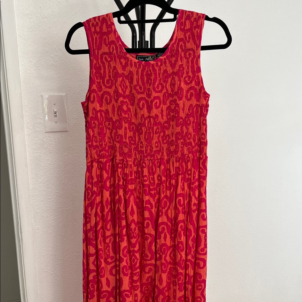 Jane Ashley Red and Orange Smocked Maxi Dress Size Large